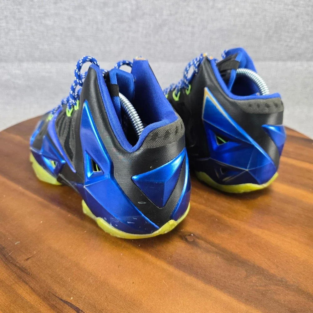 Nike LeBron 11 iD Custom Mens 9.5 Black Blue Volt Basketball Shoes 641216-991